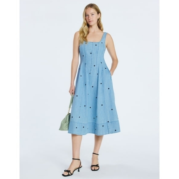 Free Assembly Dresses & Skirts - NWT Free Assembly Women's Embroidered Hearts Denim Panel Dress